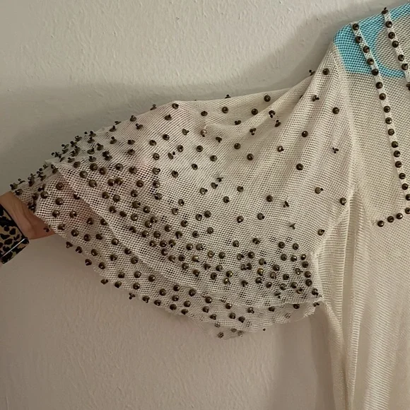 💕 SOLD Anthropologie White Mesh Top with Metal Beading - Picture 5 of 9